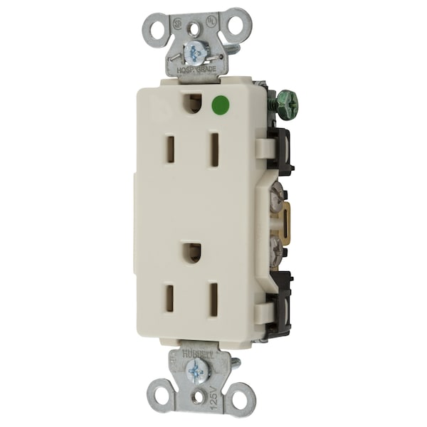 Straight Blade Receptacle, 5-15R, 15 A, 125V AC, 2 Pole, 3 Wire, Flush Mount, Grounded